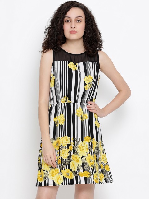 

Oxolloxo Women Black & White Printed Blouson Dress