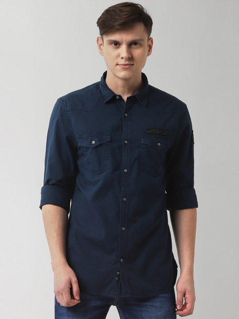 

Peter England Casuals Men Navy Blue Super Skinny Fit Solid Casual Shirt