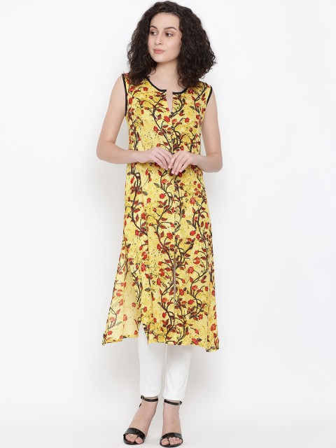 

Oxolloxo Women Yellow Printed Straight Kurta