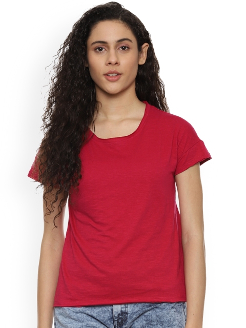 

People Women Red Pure Cotton Solid Top