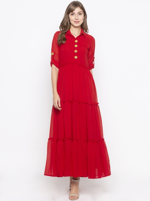 

Iti Women Red Solid Tiered Maxi Dress