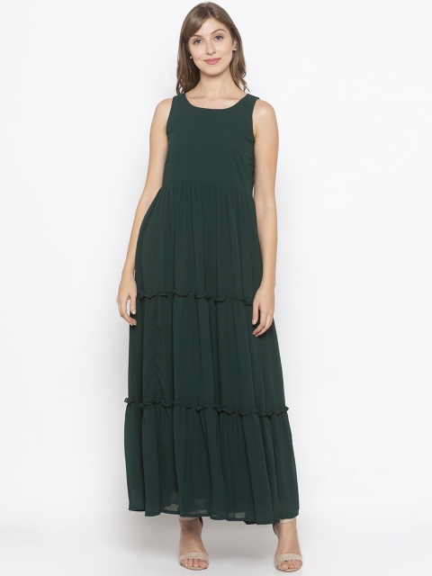 

Iti Women Green Solid Tiered Maxi Dress