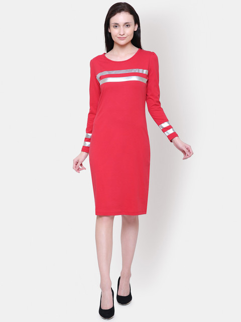 

Yaadleen Women Red Solid T-shirt Dress