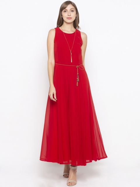 

Iti Women Red Solid Accordion Pleat Maxi Dress