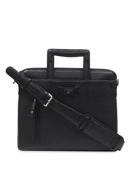 

Da Milano Men Black Textured Leather Laptop Bag