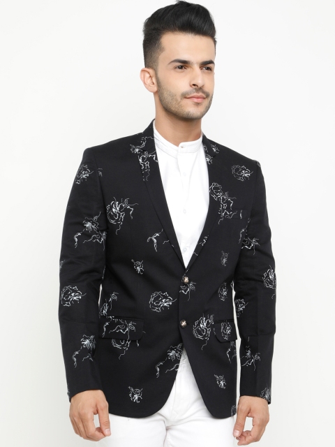

SHOWOFF Men Black Printed Slim-Fit Single-Breasted Blazer