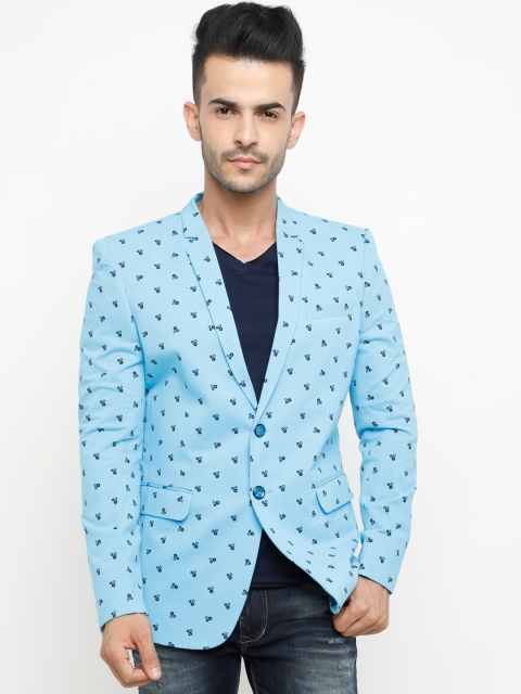 

SHOWOFF Men Blue Printed Slim-Fit Single-Breasted Pure Cotton Blazer