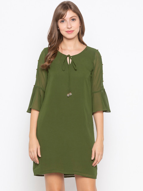 

Iti Women Olive Green Solid Sheath Dress