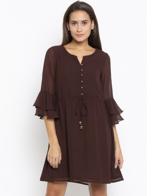 

Iti Women Brown Solid A-Line Dress
