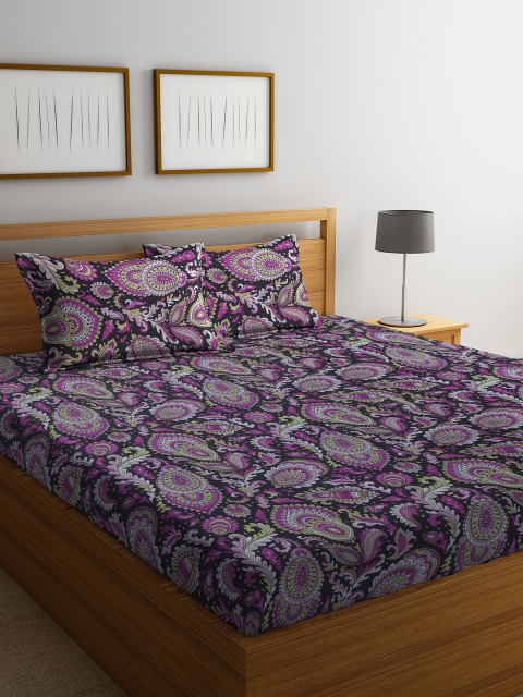 

BOMBAY DYEING Pink & Black Ethnic Motifs 120 TC Cotton 1 Queen Bedsheet with 2 Pillow Covers
