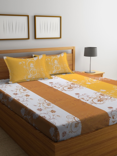 

BOMBAY DYEING Yellow & White Floral 144 TC Cotton 1 Queen Bedsheet with 2 Pillow Covers