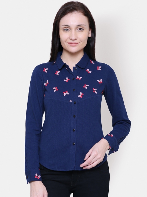 

Yaadleen Women Navy Blue Regular Fit Self Design Casual Shirt
