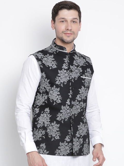 

VASTRAMAY Men Black Printed Nehru Jacket
