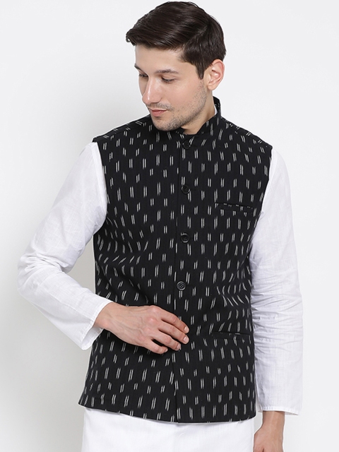 

VASTRAMAY Men Black Woven Design Nehru Jacket