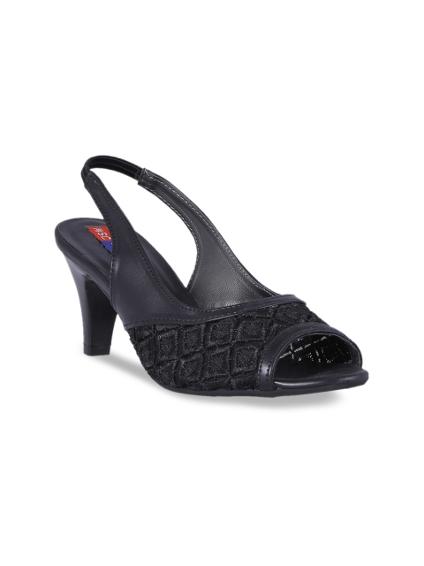 

MSC Women Black Woven Design Peep Toes