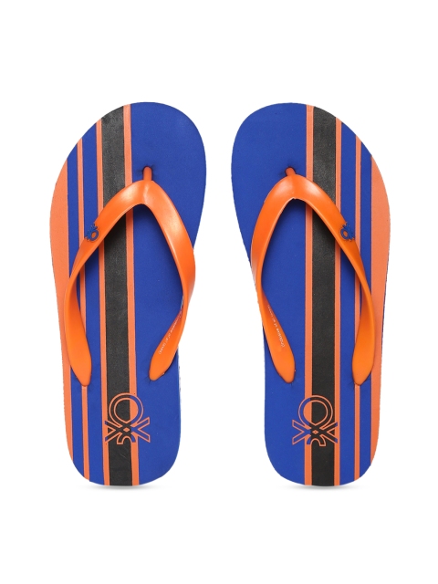 

United Colors of Benetton Men Blue & Orange Striped Thong Flip-Flops