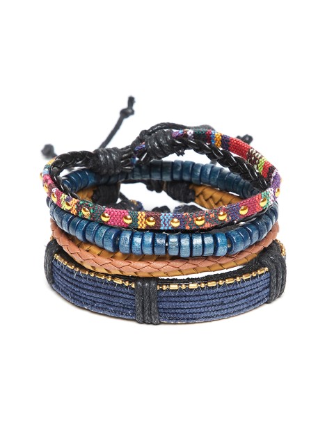 

Alvaro Castagnino Men Multicoloured Leather Multistrand Bracelet, Multi