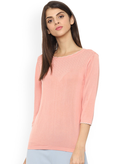 

Allen Solly Woman Peach-Coloured Self Design Top