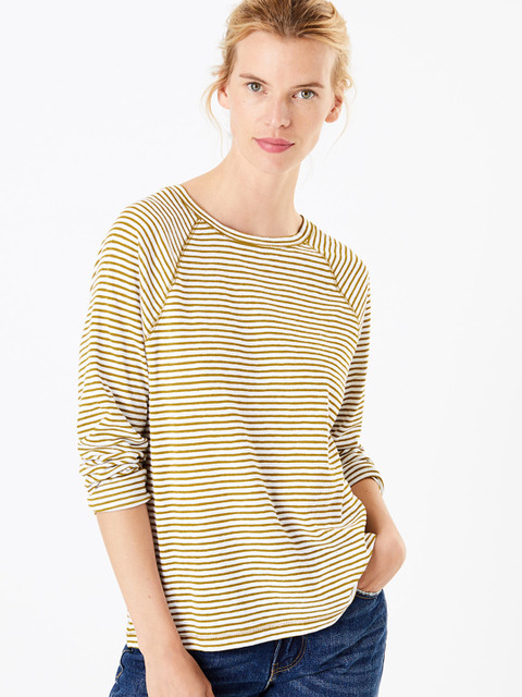 

Marks & Spencer Women White Striped Round Neck T-shirt