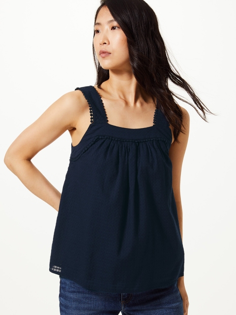 

Marks & Spencer Women Navy Blue Solid Pure Cotton Top