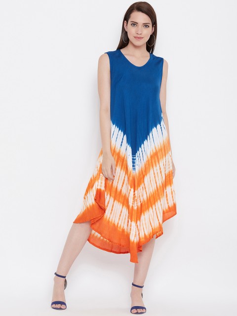

AASK Women Blue & White Dyed A-Line Dress