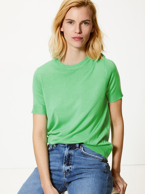 

Marks & Spencer Women Green Solid Round Neck T-shirt