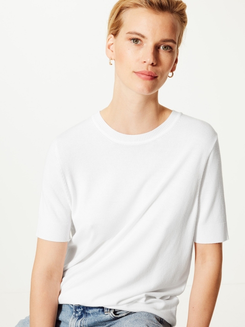 

Marks & Spencer Women White Solid Round Neck T-shirt