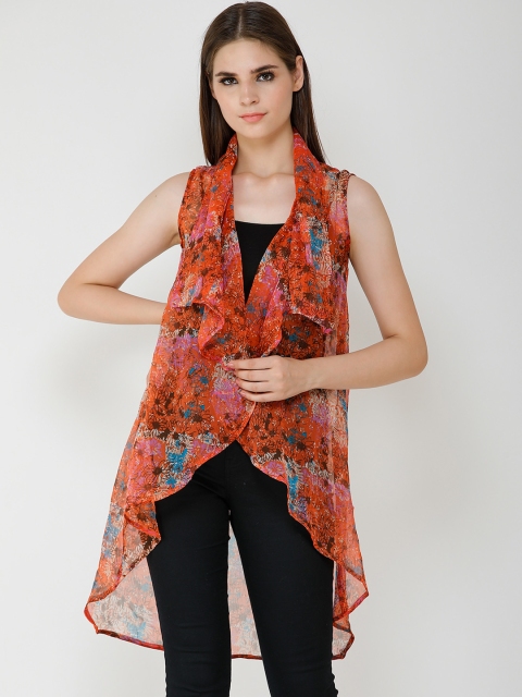 

Cation Women Orange Printed Open Front Shrug