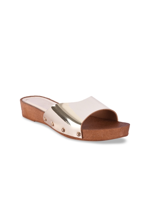 

BuckleUp Women Gold-Toned Solid Open Toe Flats