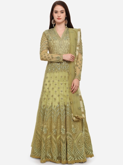 

Stylee LIFESTYLE Green Net Semi-Stitched Dress Material