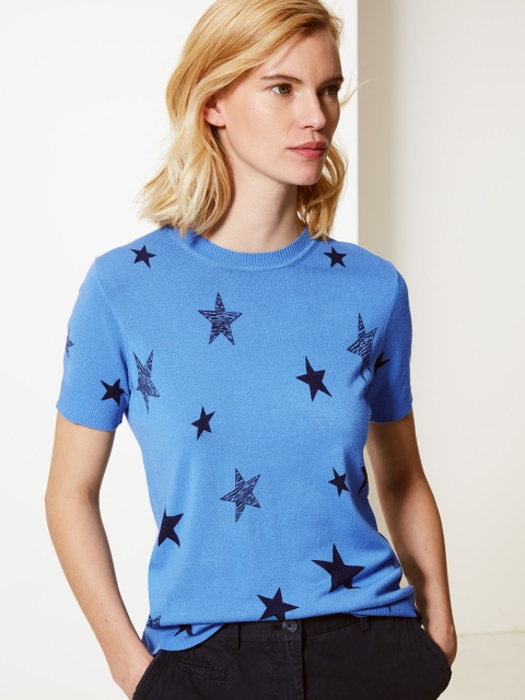 

Marks & Spencer Women Blue Printed Round Neck T-shirt