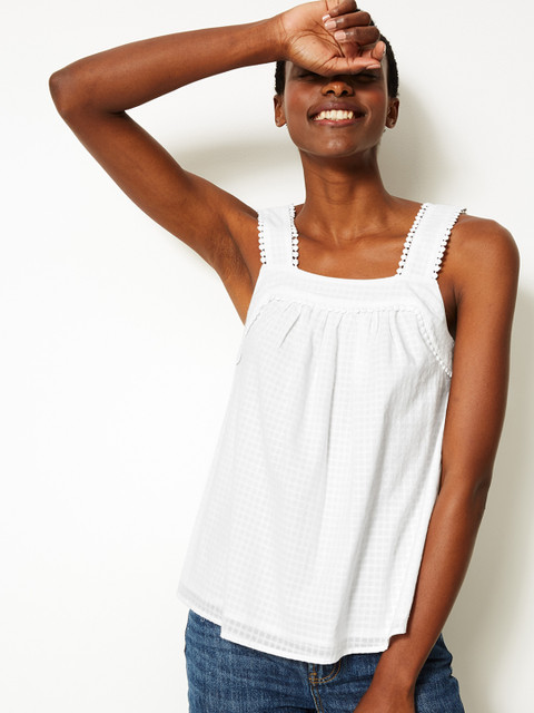

Marks & Spencer Women White Checked A-Line Pure Cotton Top