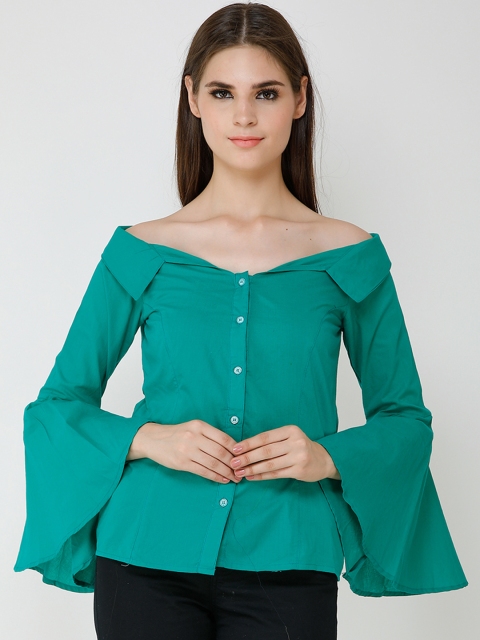 

Cation Women Teal Green Solid Shirt Style Top