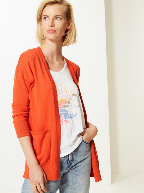 

Marks & Spencer Women Orange Solid Front Open Sweater