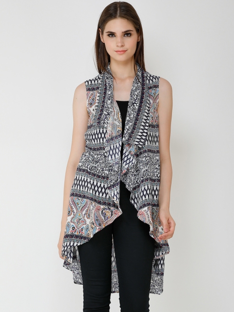 

Cation Women White & Black Printed Open Front Shrug
