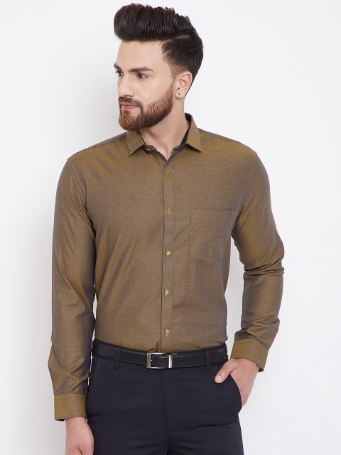 

Canary London Men Mustard Brown Smart Slim Fit Self Design Formal Shirt