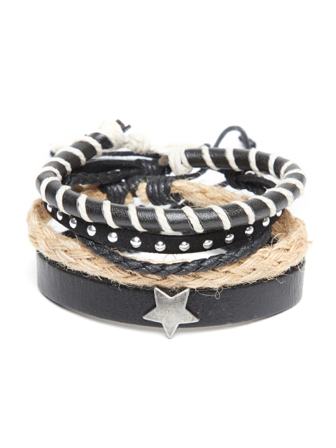 

Alvaro Castagnino Men Set of 4 Black Leather Wraparound Bracelets