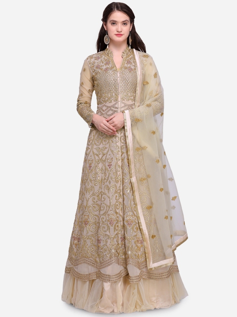 

Stylee LIFESTYLE Grey Poly Georgette Semi-Stitched Dress Material
