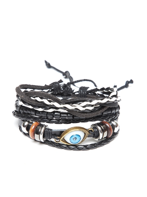 

Alvaro Castagnino Men Set of 4 Leather Wraparound Bracelet, Black