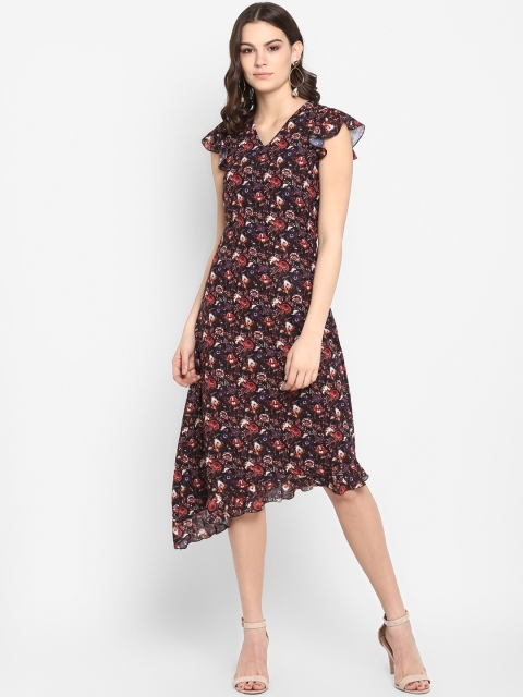 

Lady Stark Women Black & Red Floral Printed Fit and Flare Dress