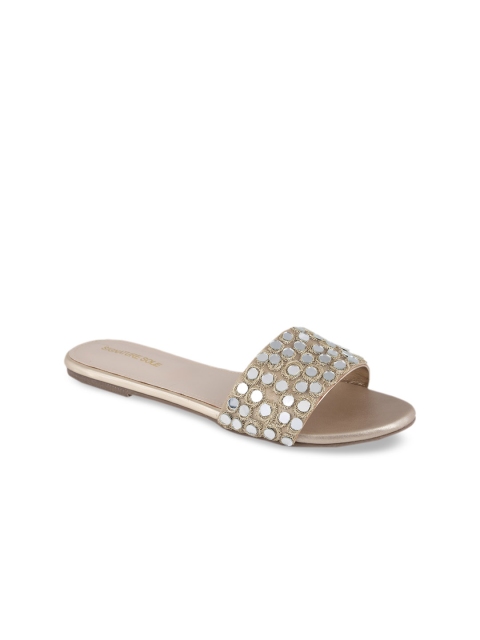 

Signature Sole Women Gold-Toned Embellished Open Toe Flats