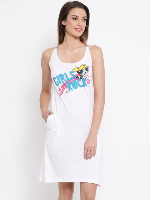Clovia White Printed Nightdress NS0650T18XL