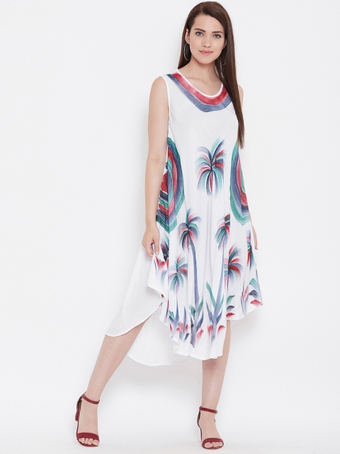 

AASK Women White Tropical Printed A-Line Dress