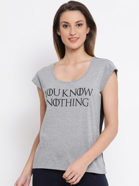 

Clovia Women Grey & Black Printed Lounge T-shirt