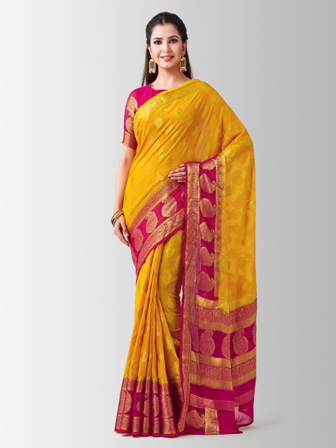 

MIMOSA Mustard Yellow Poly Chiffon Woven Design Kanjeevaram Saree