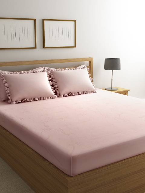 

Portico New York Pink Solid 350 TC Cotton 1 King Bedsheet with 4 Pillow Covers