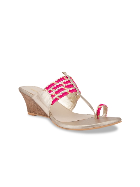 

Signature Sole Women Pink & Gold-Toned Woven Design Sandals