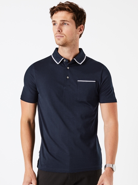 

Marks & Spencer Men Navy Blue Solid Polo Collar T-shirt