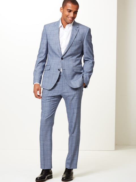 

Marks & Spencer Men Blue Tapered Fit Checked Formal Trousers