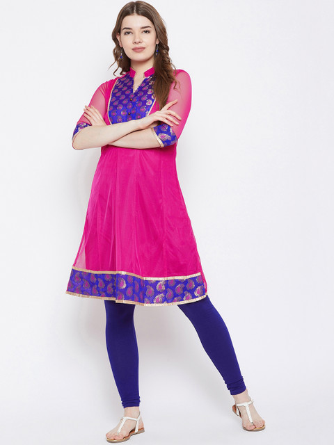 

AASK Women Pink & Blue Printed A-Line Kurti